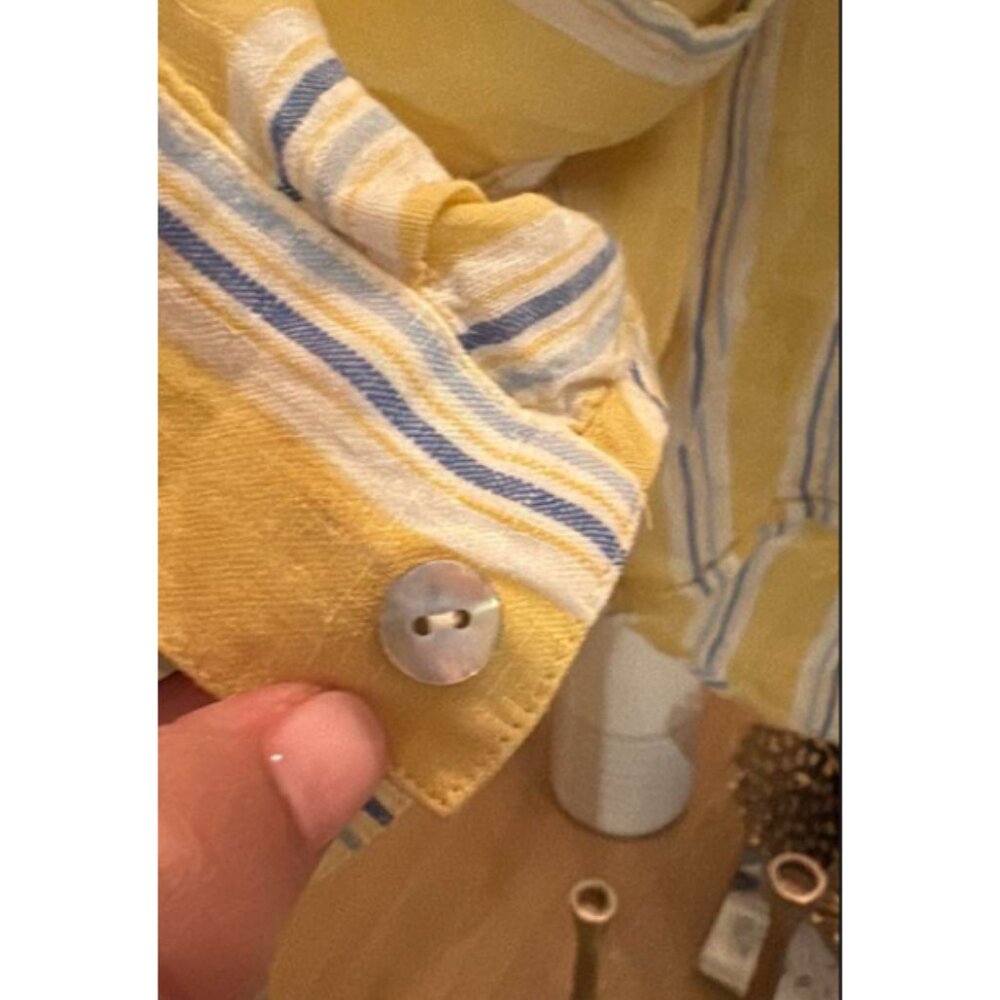 J. Jill "Love Linen" Yellow & Blue Striped Button Down Shirt - Size M - Picture 5 of 6